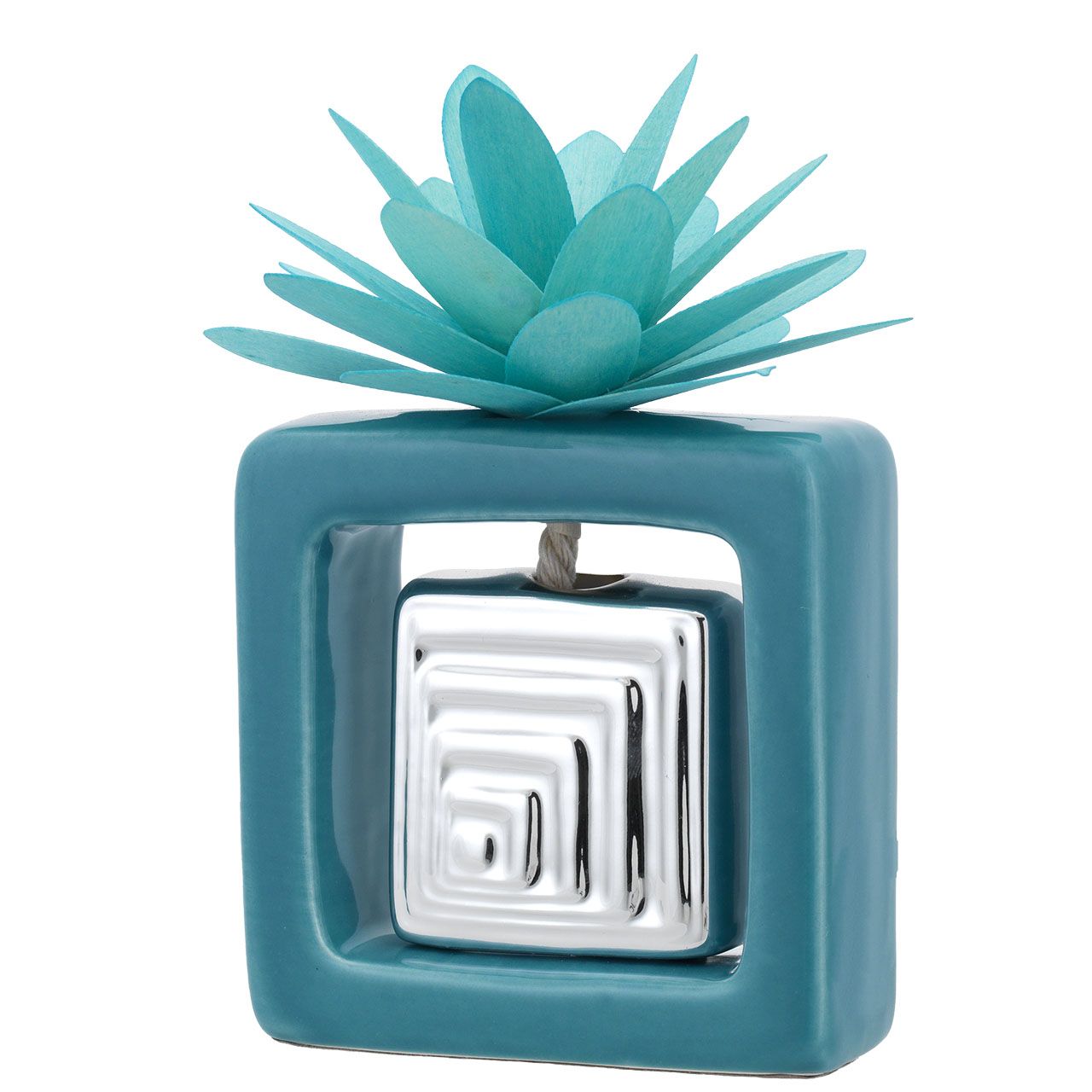 DIFFUSORE QUADRATO 100*100 AZZURRO CON DALIA STILIZZATA AZZURRA